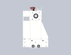 Вид каркаса портала сбоку. Видно зубчатый шкив (вверху) и направляющие ролики (внизу, слева и справа от оси шкива). Зубчатый ремень лежит на станине, проходит под роликом слева (например), поднимается вверх, вокруг шкива и вниз к ролику, потом далее под правым роликом уходит вправо. (2976 просмотров) <a class='original' href='./download/file.php?id=124019&mode=view' target=_blank>Загрузить оригинал (321.2 КБ)</a>