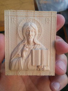 Пока жду приезда шпинделя из китая, решил в место него поставить обычный китайский гравер 130 ватт за 1000+ рублей, дощечка из поддона, и вот что получилось! На фото иконка только из под фрезы.<br />Правда шумный он слишком, но результатом вполне доволен! (2337 просмотров) <a class='original' href='https://cnc-club.ru/forum/download/file.php?id=87084&mode=view' target=_blank>Загрузить оригинал (2.4 МБ)</a>